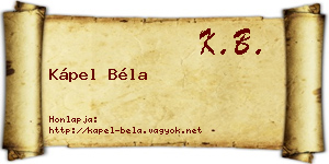Kápel Béla névjegykártya